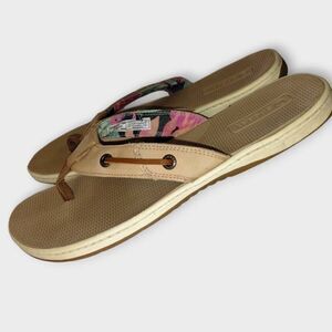 Sperry Womens Seafish Thong Sz 10 Sandals Tan Leather ‎ Comfort Cushion Support
